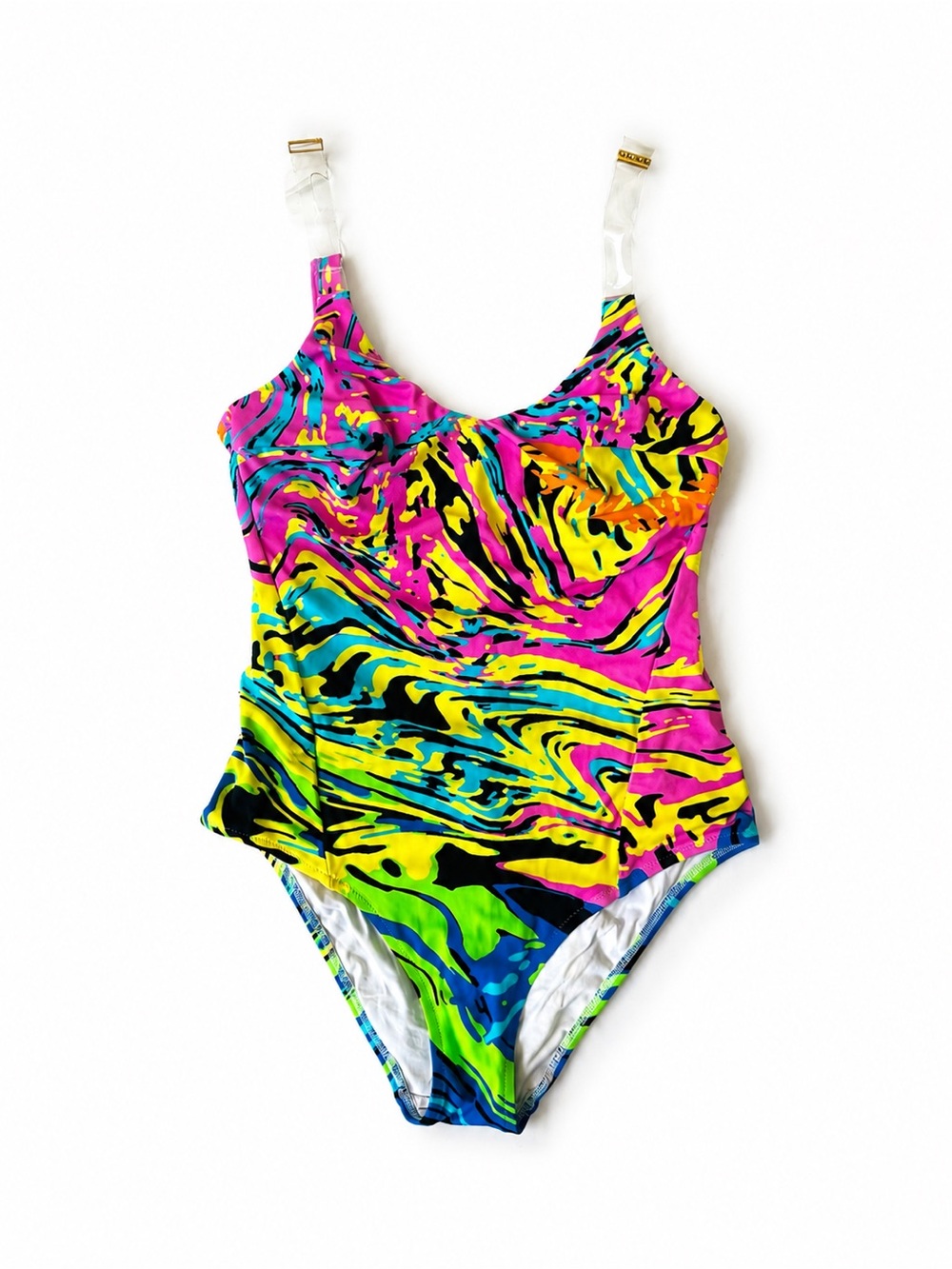 Retro Neon Abstract One-Piece Swimsuit – Sculpting Fit